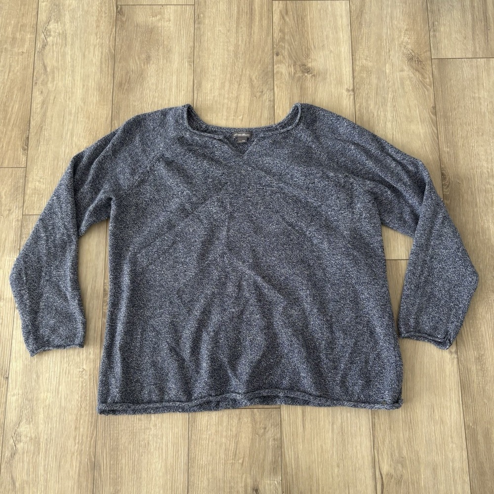 Eddie Bauer Womens Pull Over Knit Sweater Cotton Navy Size XXL Boat Crewneck